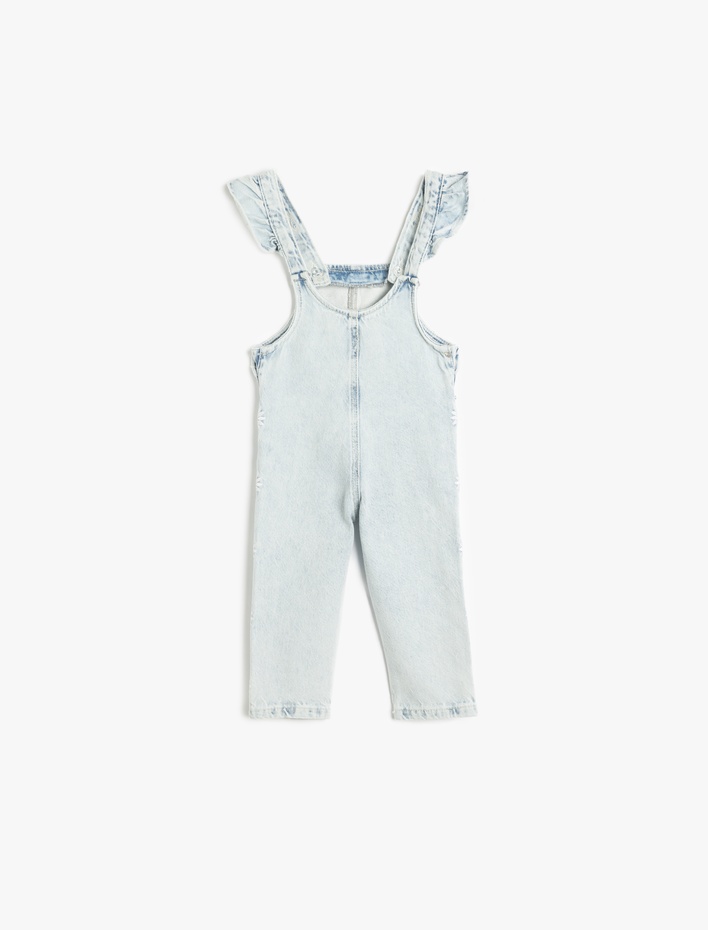 Kız Bebek Pamuklu Cep Detaylı Askılı Denim Salopet Tulum