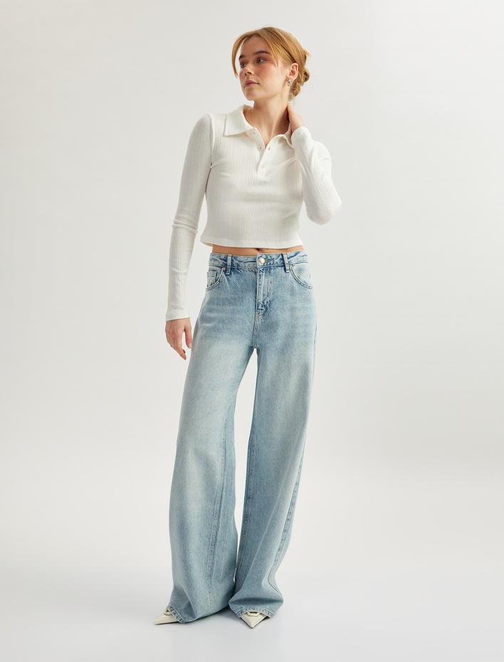  Uzun Kollu Düğmeli Slim Fit Polo Yaka Tişört