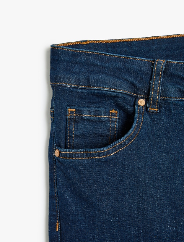 Uzun İspanyol Paça Düğmeli Dar Kalıp Denim Pantolon - Flare Jeans_5