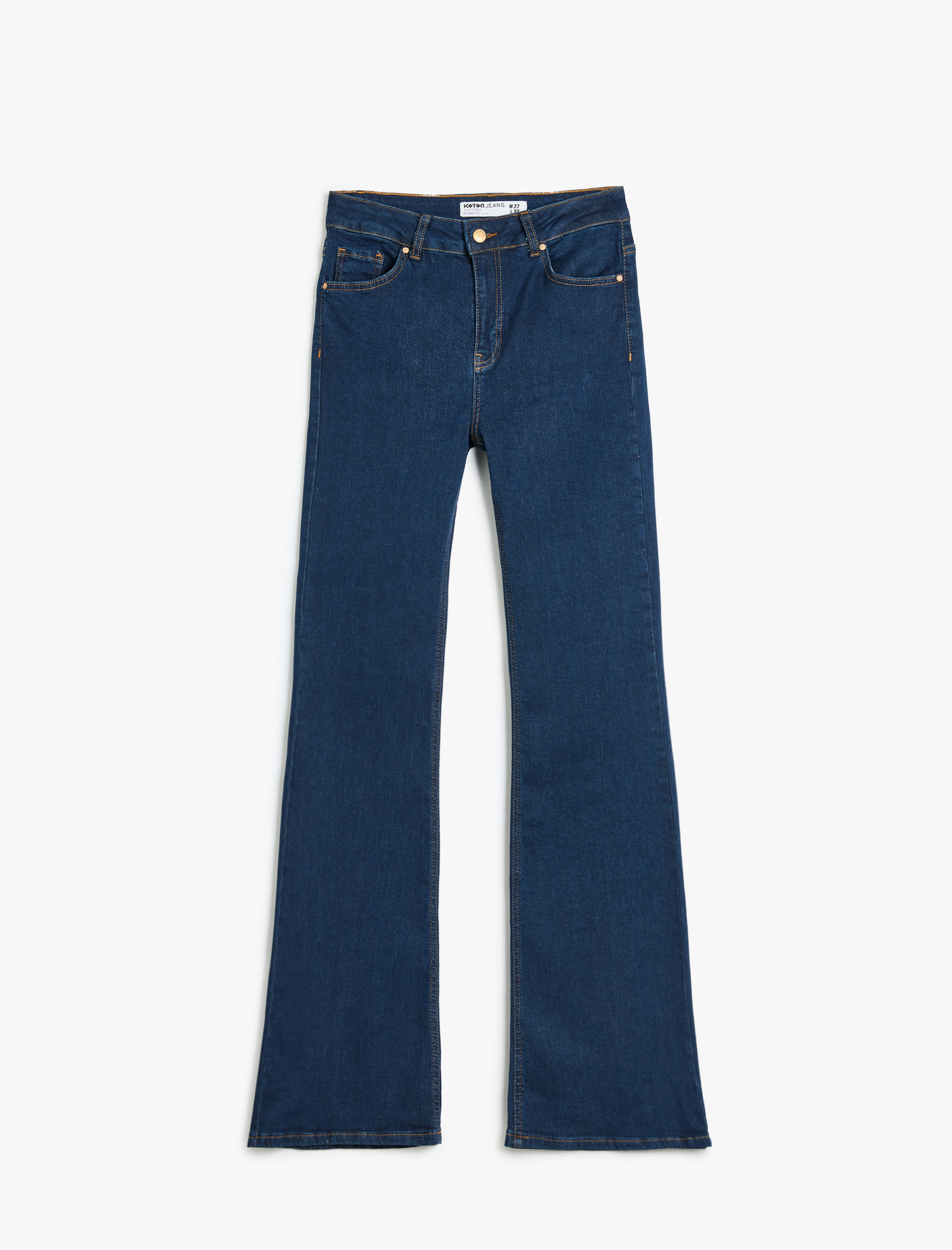   Uzun İspanyol Paça Düğmeli Dar Kalıp Denim Pantolon - Flare Jeans