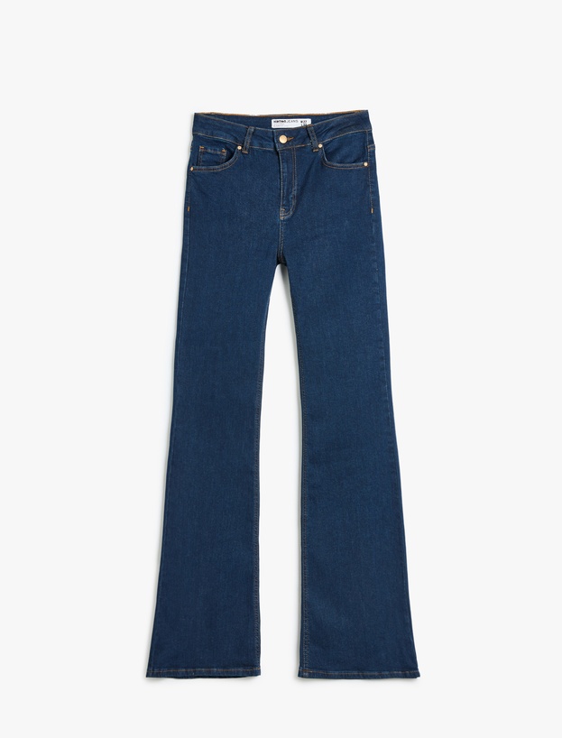 Uzun İspanyol Paça Düğmeli Dar Kalıp Denim Pantolon - Flare Jeans_2
