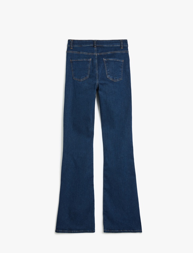 Uzun İspanyol Paça Düğmeli Dar Kalıp Denim Pantolon - Flare Jeans_3
