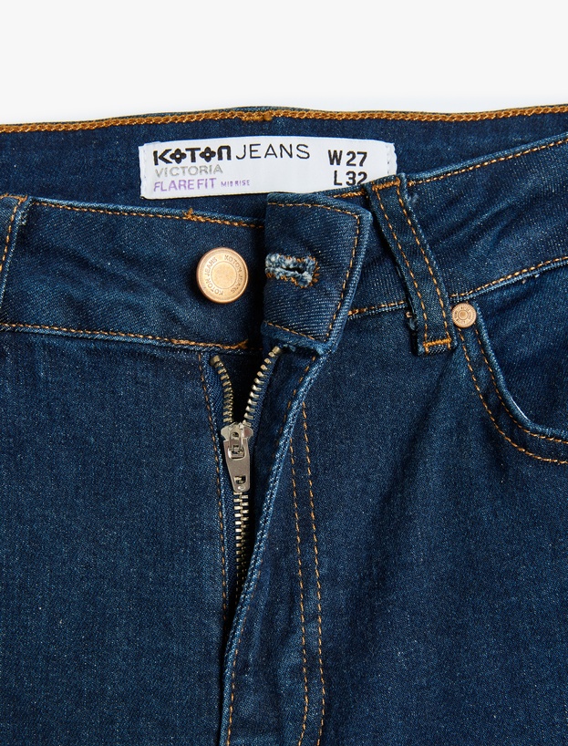 Uzun İspanyol Paça Düğmeli Dar Kalıp Denim Pantolon - Flare Jeans_4