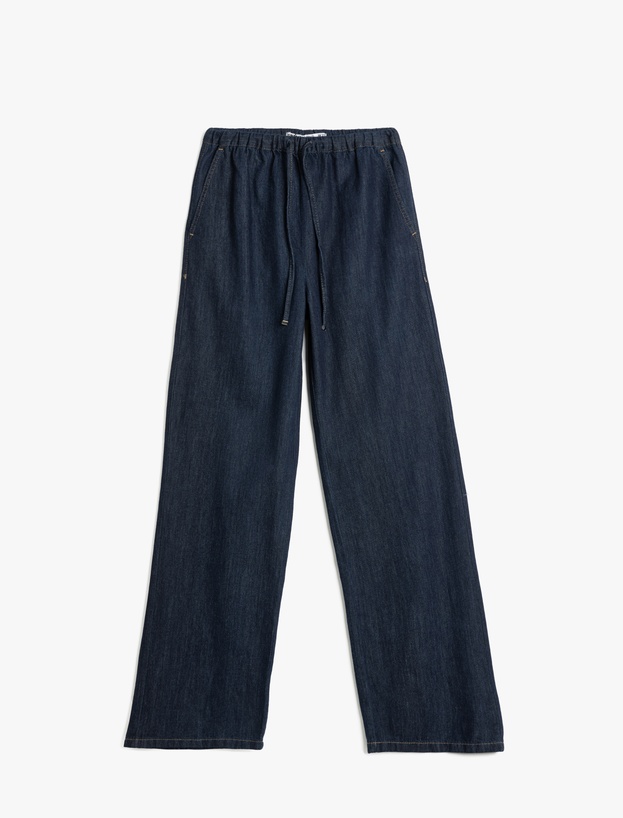 Beli Bağlamalı Düz Paça Denim Pantolon - Straight Jeans_2