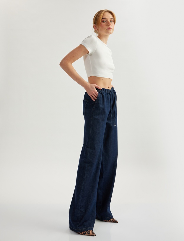 Beli Bağlamalı Düz Paça Denim Pantolon - Straight Jeans_0
