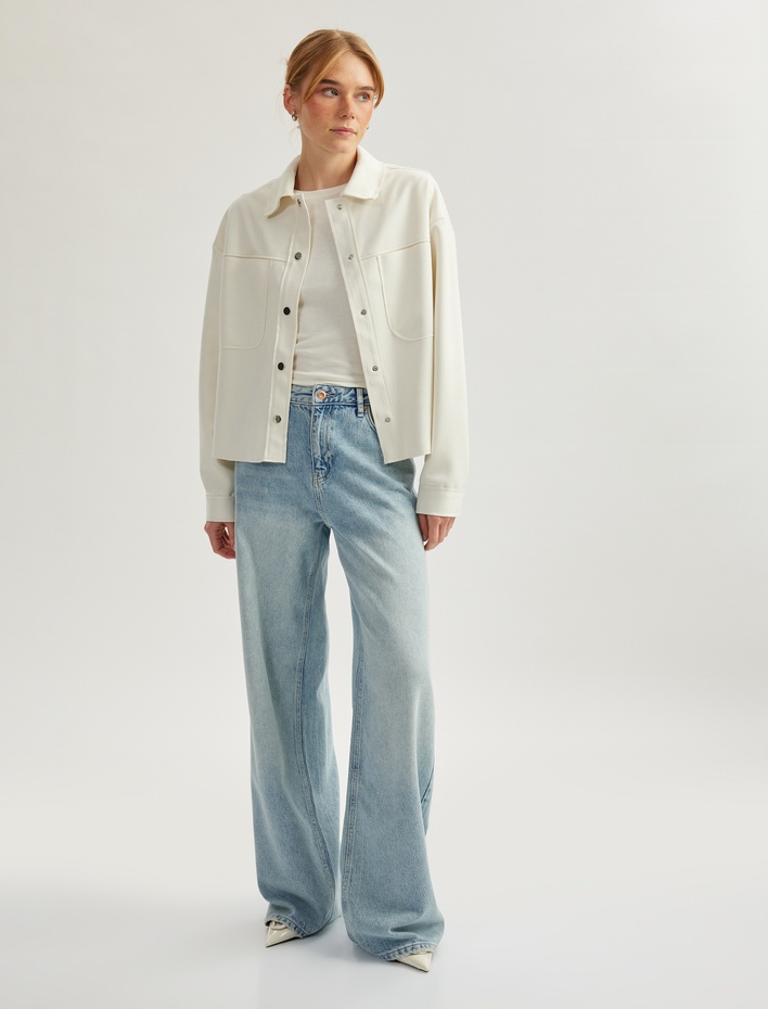  Çıtçıt Düğme Detaylı Cepli Uzun Kollu Süet Görünümlü Gömlek Ceket