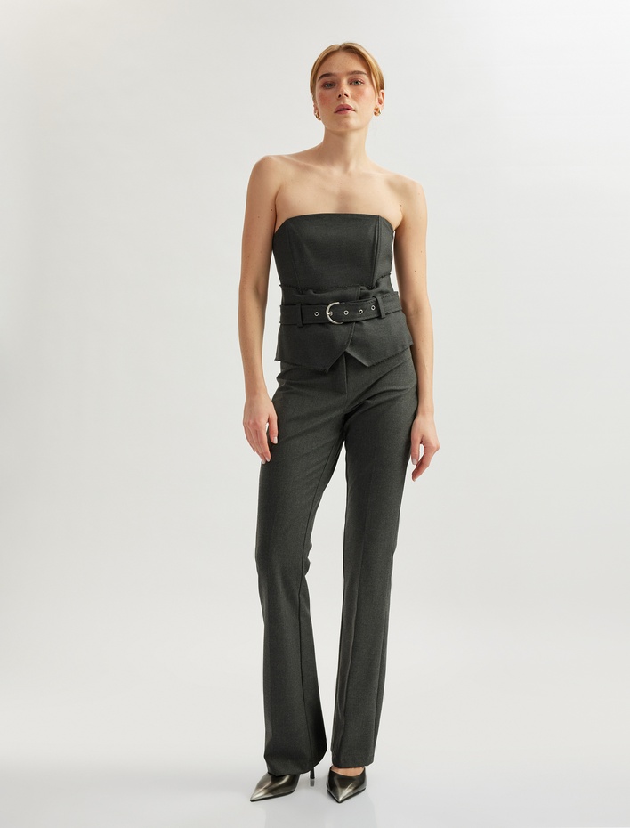  Standart Bel İspanyol Paça Kumaş Pantolon