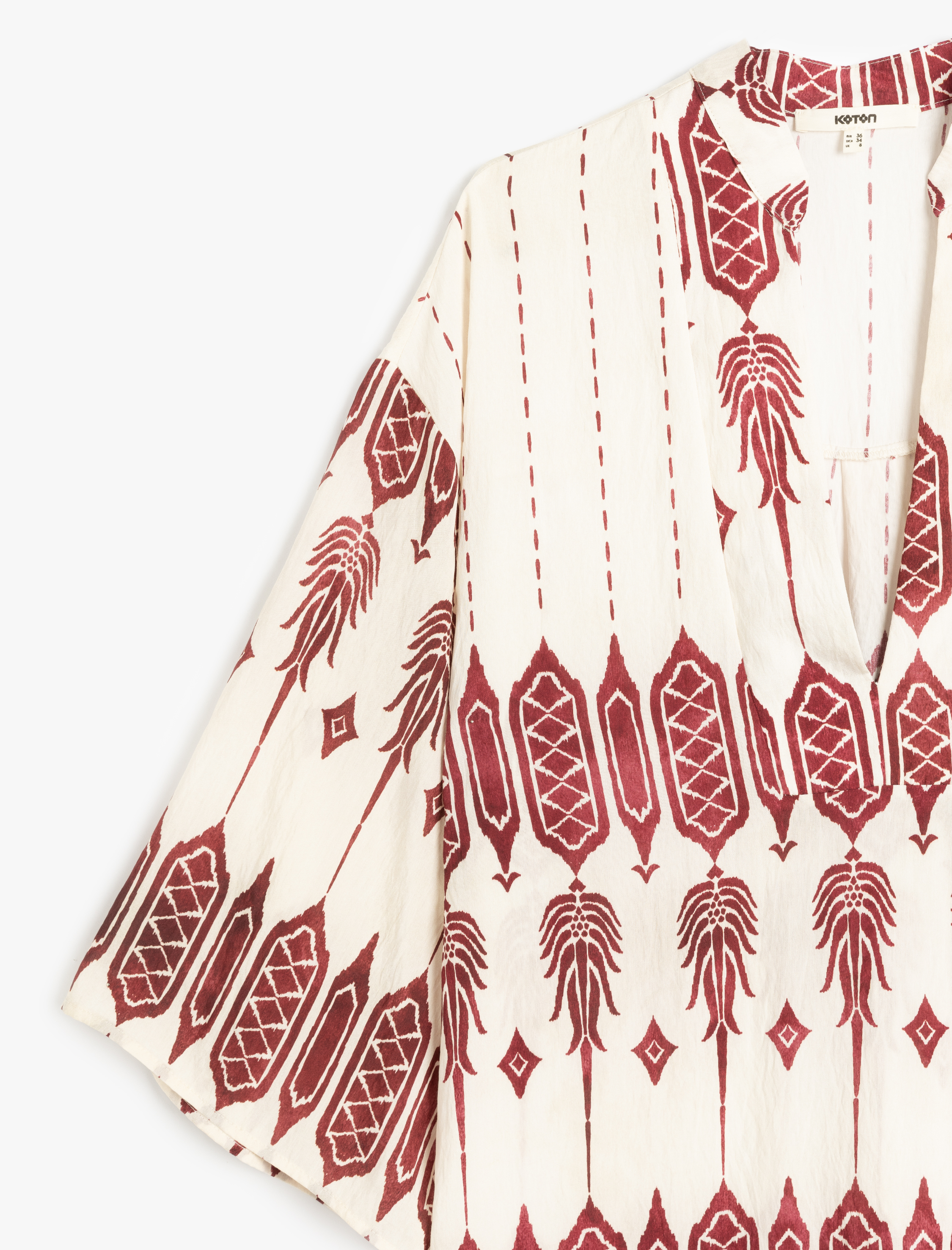 Kimono Kol Mandarin Yaka Etnik Desenli Uzun Viskon Elbise