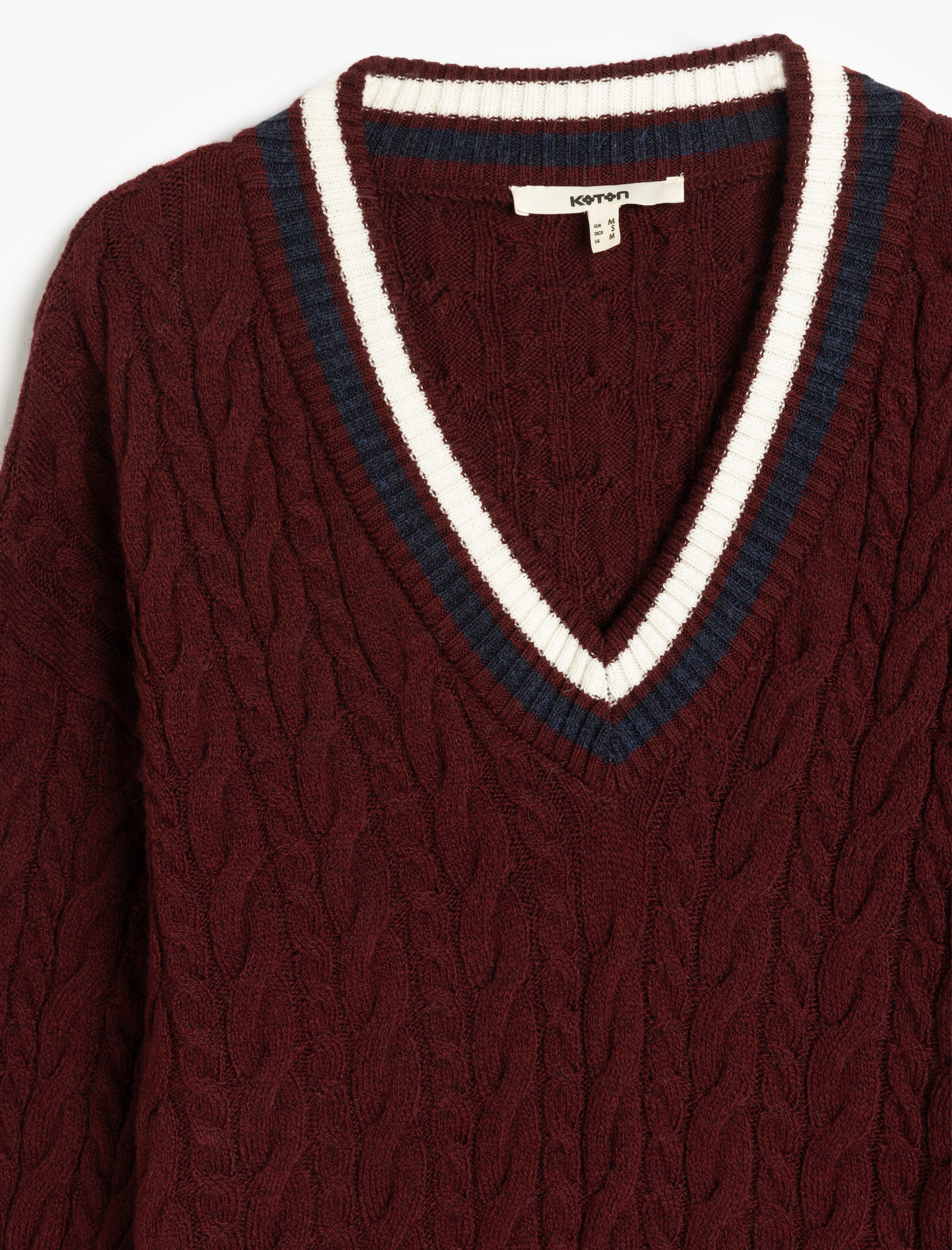 Uzun Kollu Saç Örgü Kadın Oversize V Yaka Kazak