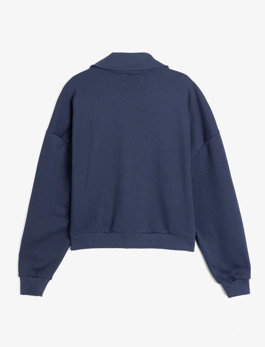   Üç İplik Uzun Kollu Dik Yaka Yarım Fermuarlı Sweatshirt