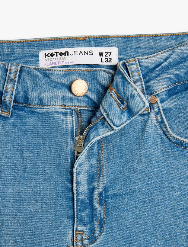 Uzun İspanyol Paça Düğmeli Dar Kalıp Denim Pantolon - Flare Jeans_5