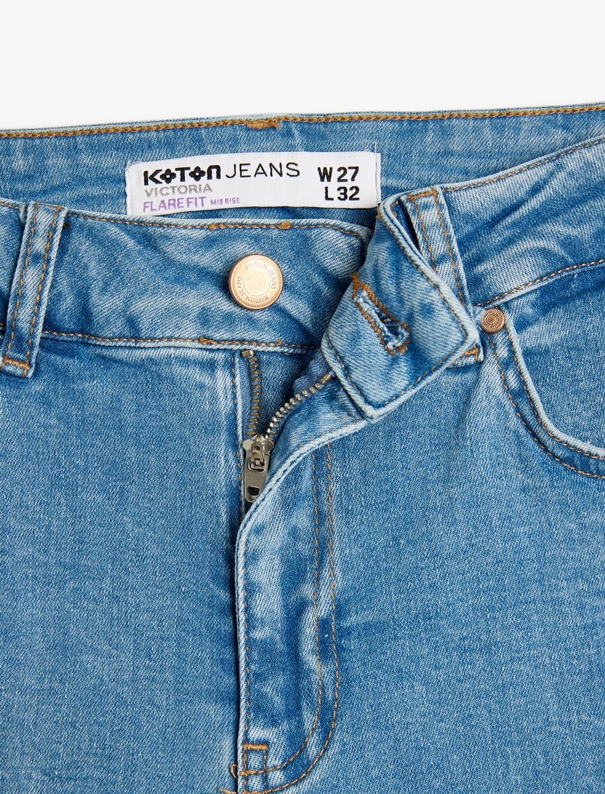   Uzun İspanyol Paça Düğmeli Dar Kalıp Denim Pantolon - Flare Jeans