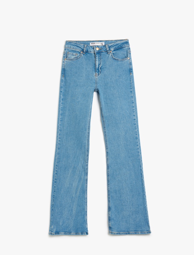 Uzun İspanyol Paça Düğmeli Dar Kalıp Denim Pantolon - Flare Jeans_2
