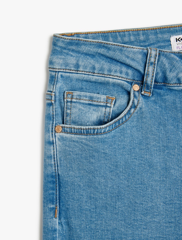 Uzun İspanyol Paça Düğmeli Dar Kalıp Denim Pantolon - Flare Jeans_4