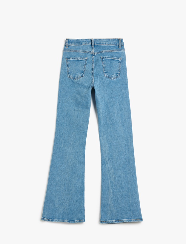 Uzun İspanyol Paça Düğmeli Dar Kalıp Denim Pantolon - Flare Jeans_3