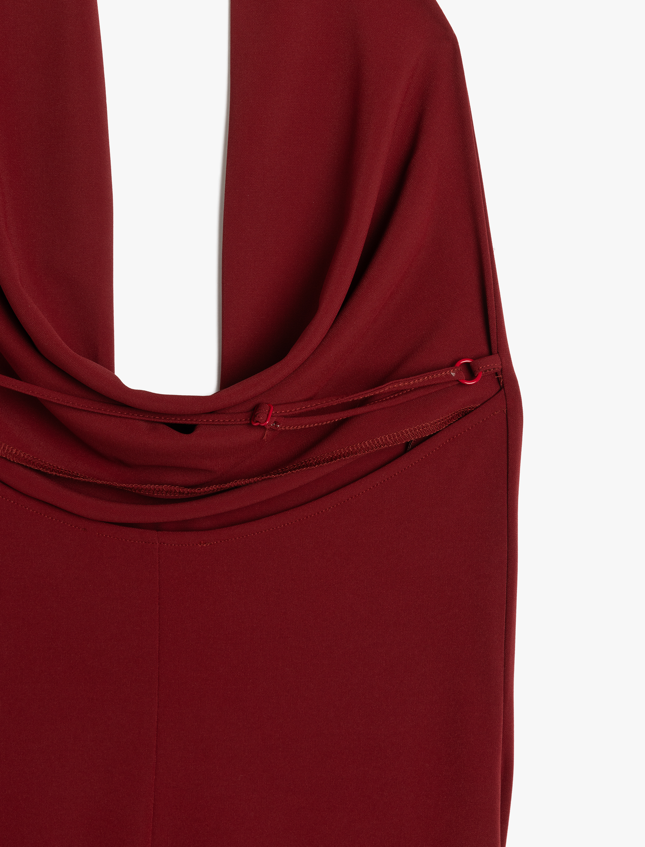   Kolsuz Slim Fit Midi Boy Degaje Yaka Dekolte Elbise