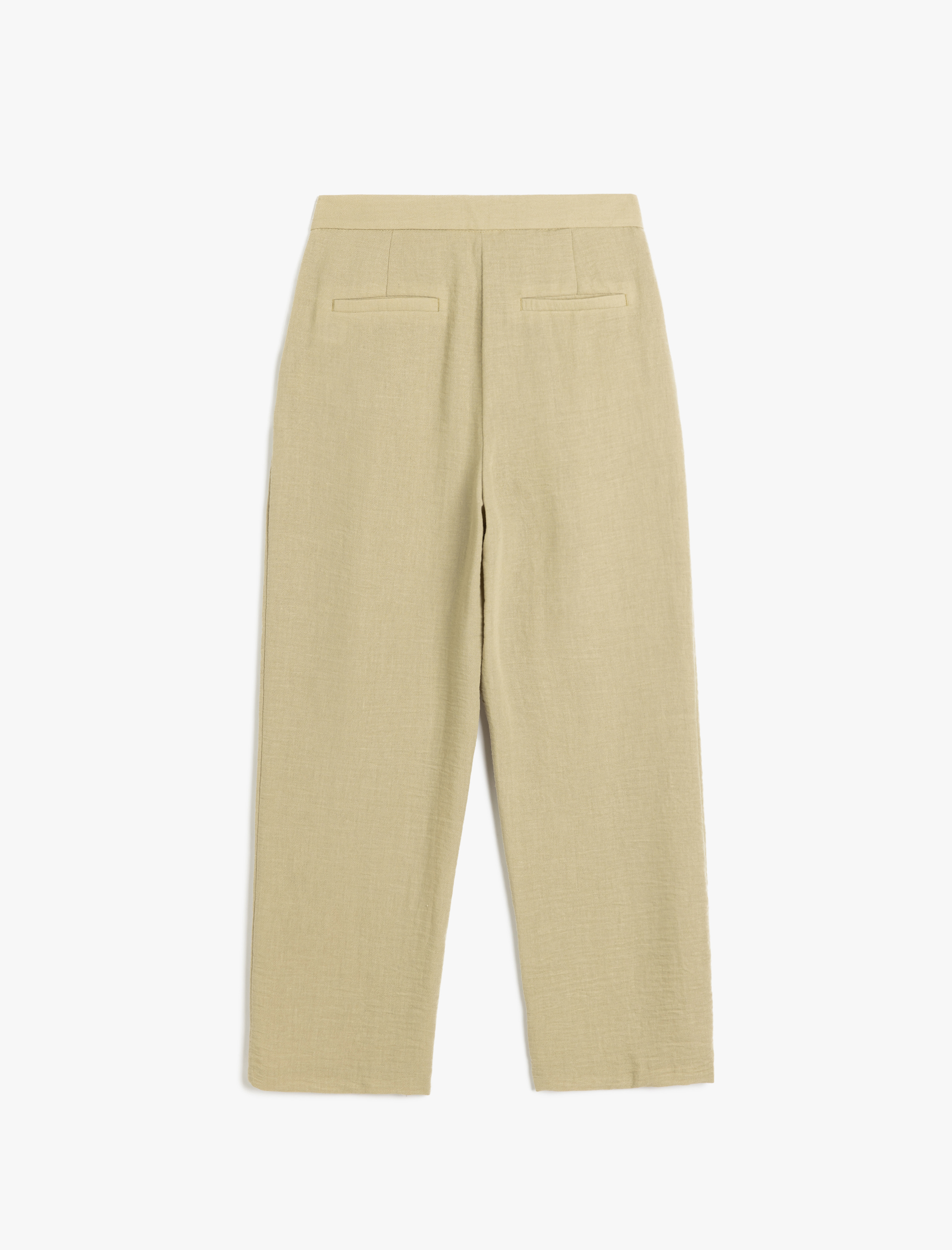 Keten Görünümlü Pile Detaylı Cepli Havuç Kesim Kumaş Pantolon