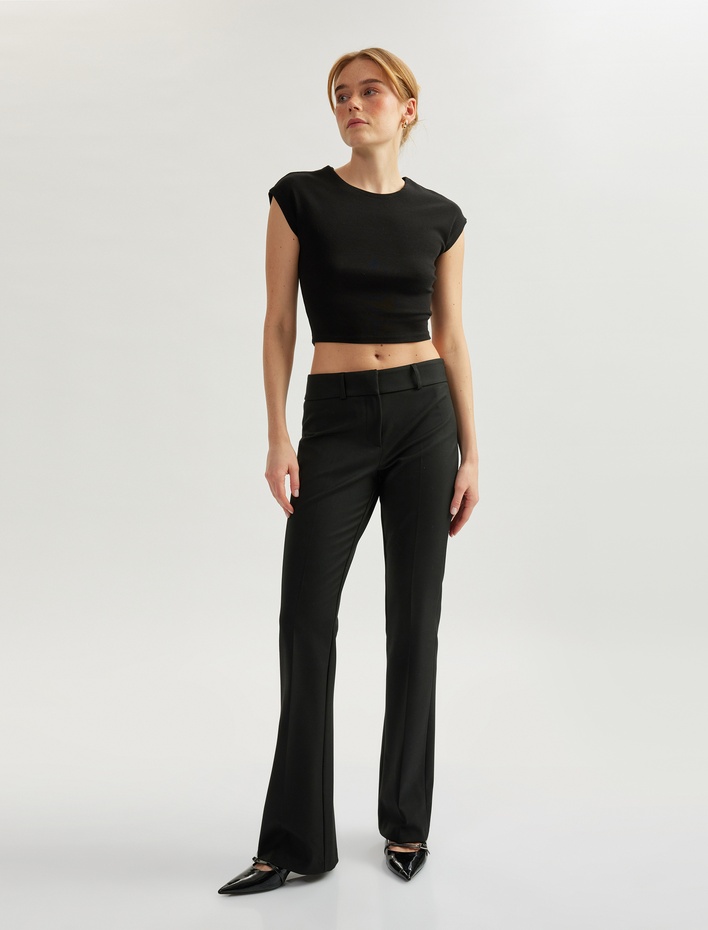  Standart Bel İspanyol Paça Kumaş Pantolon