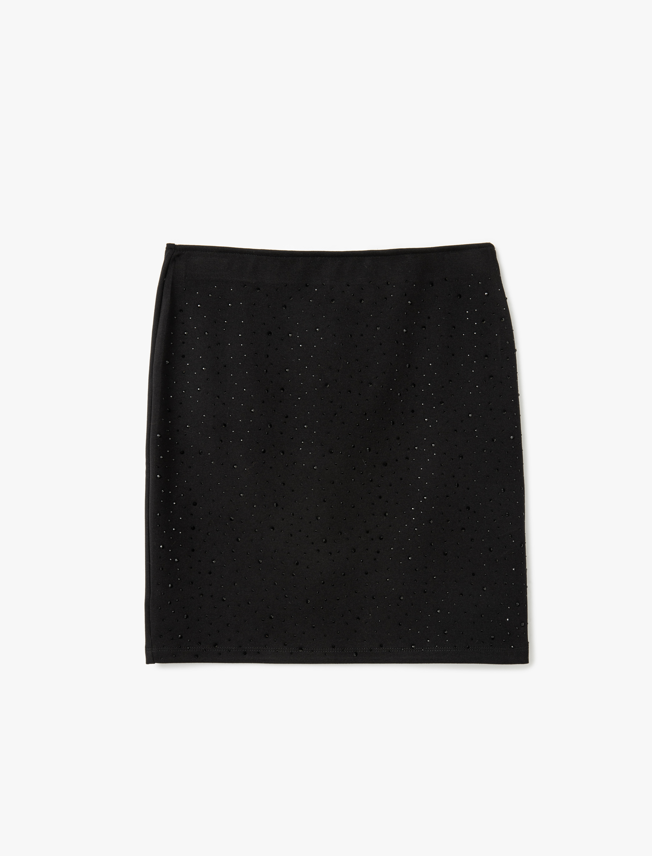   Yüksek Bel Slim Fit Taş Detaylı Mini Abiye Etek