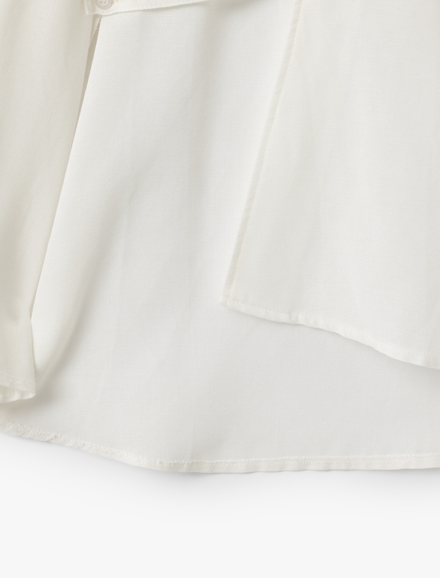 Keten Karışımlı Uzun Geniş Kollu Kruvaze Kimono_5