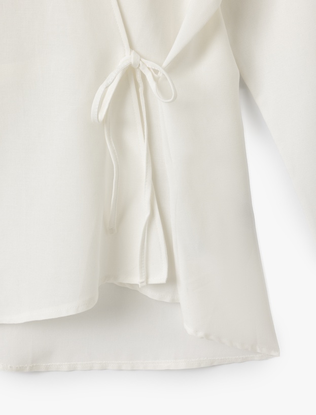 Keten Karışımlı Uzun Geniş Kollu Kruvaze Kimono_4