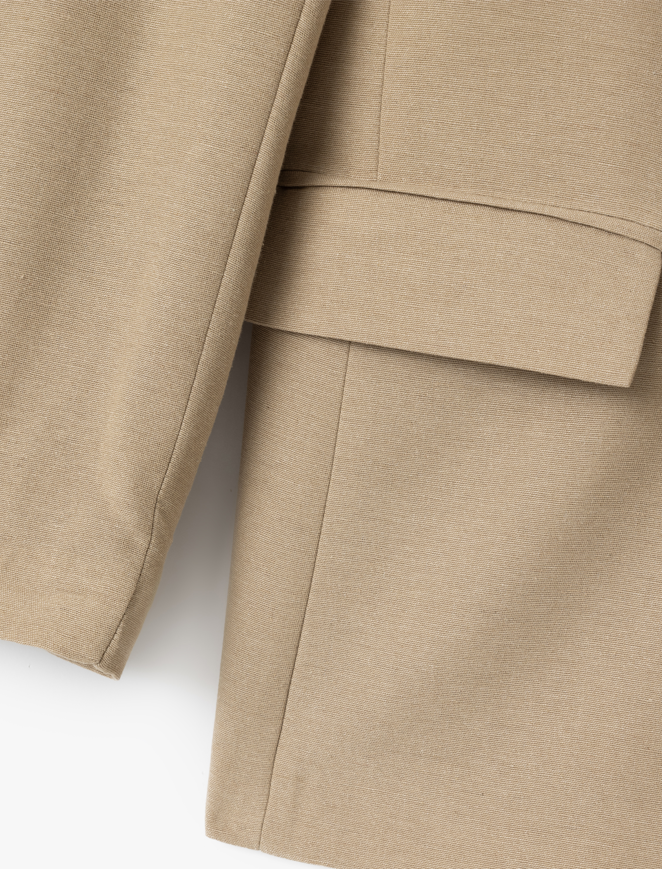   Kapaklı Çift Cepli Kruvaze Viskon Keten Karışımlı Blazer Ceket