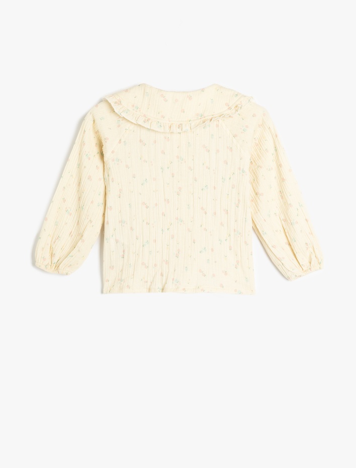 Kız Bebek Pamuklu Çiçek Desenli Fırfır Detaylı Uzun Kollu Bebe Yaka Gömlek