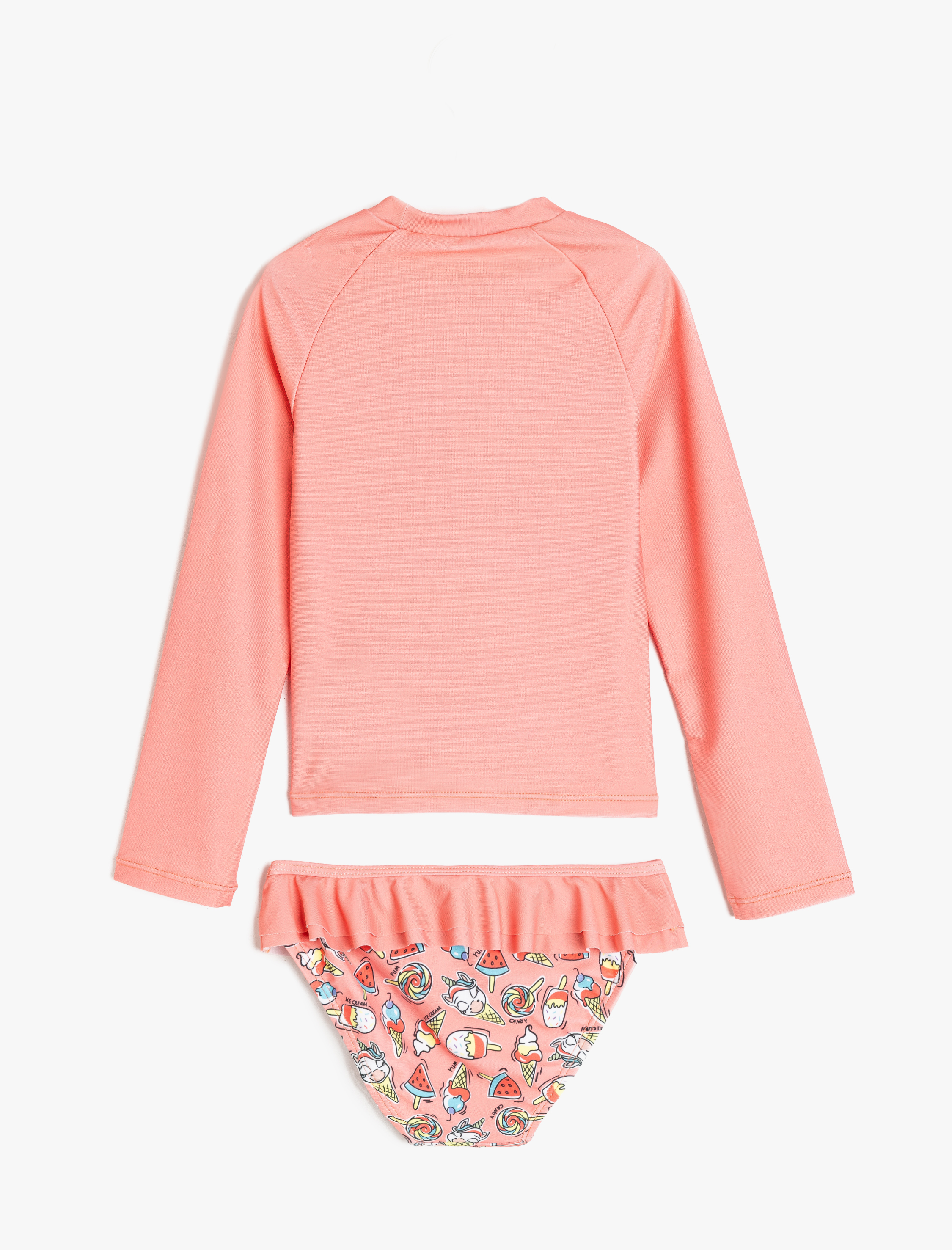  Kız Çocuk Fırfır Detaylı Unicorn Baskılı Uzun Kollu Bikini Seti