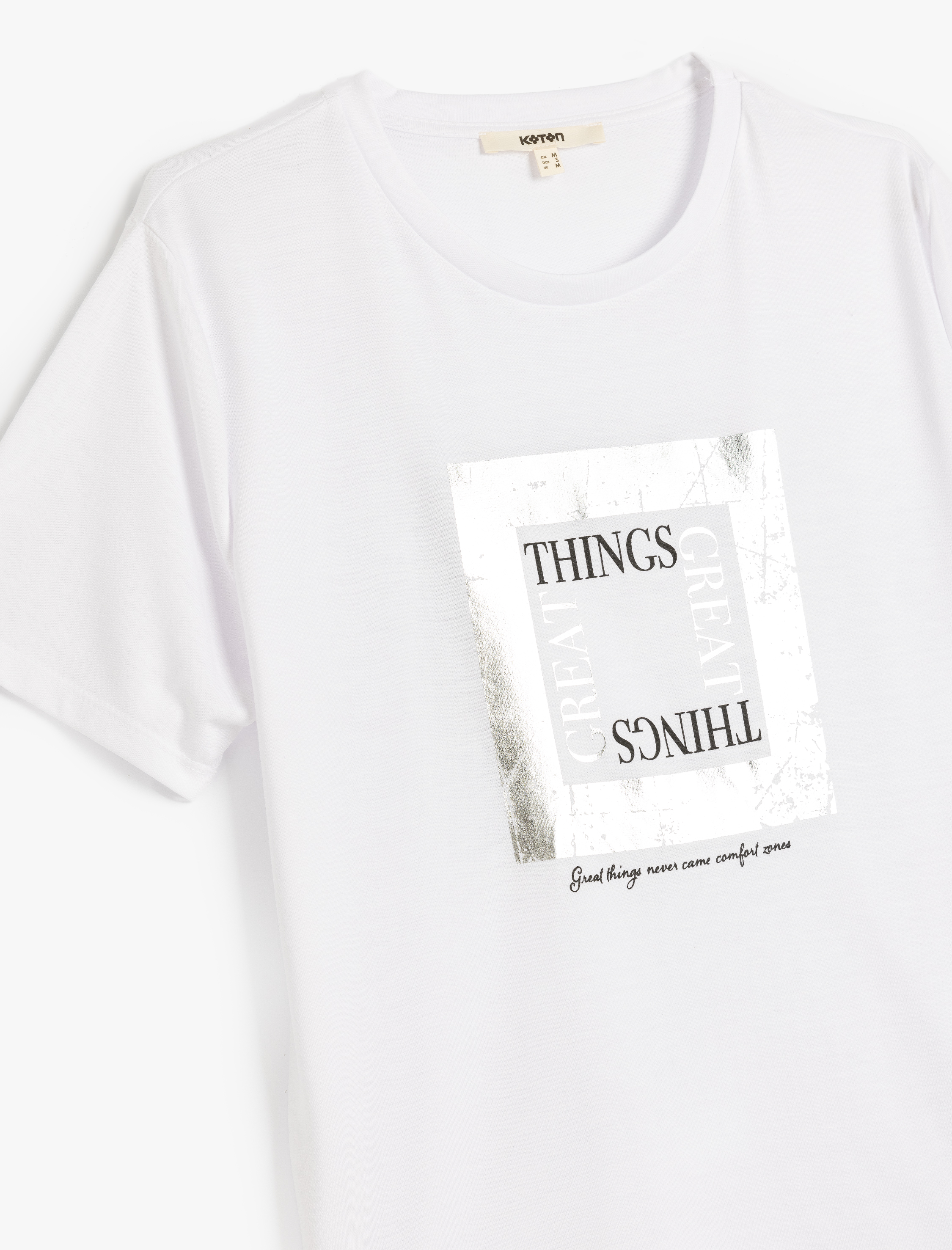   Kısa Kollu Bisiklet Yaka Metalik Baskılı Tişört