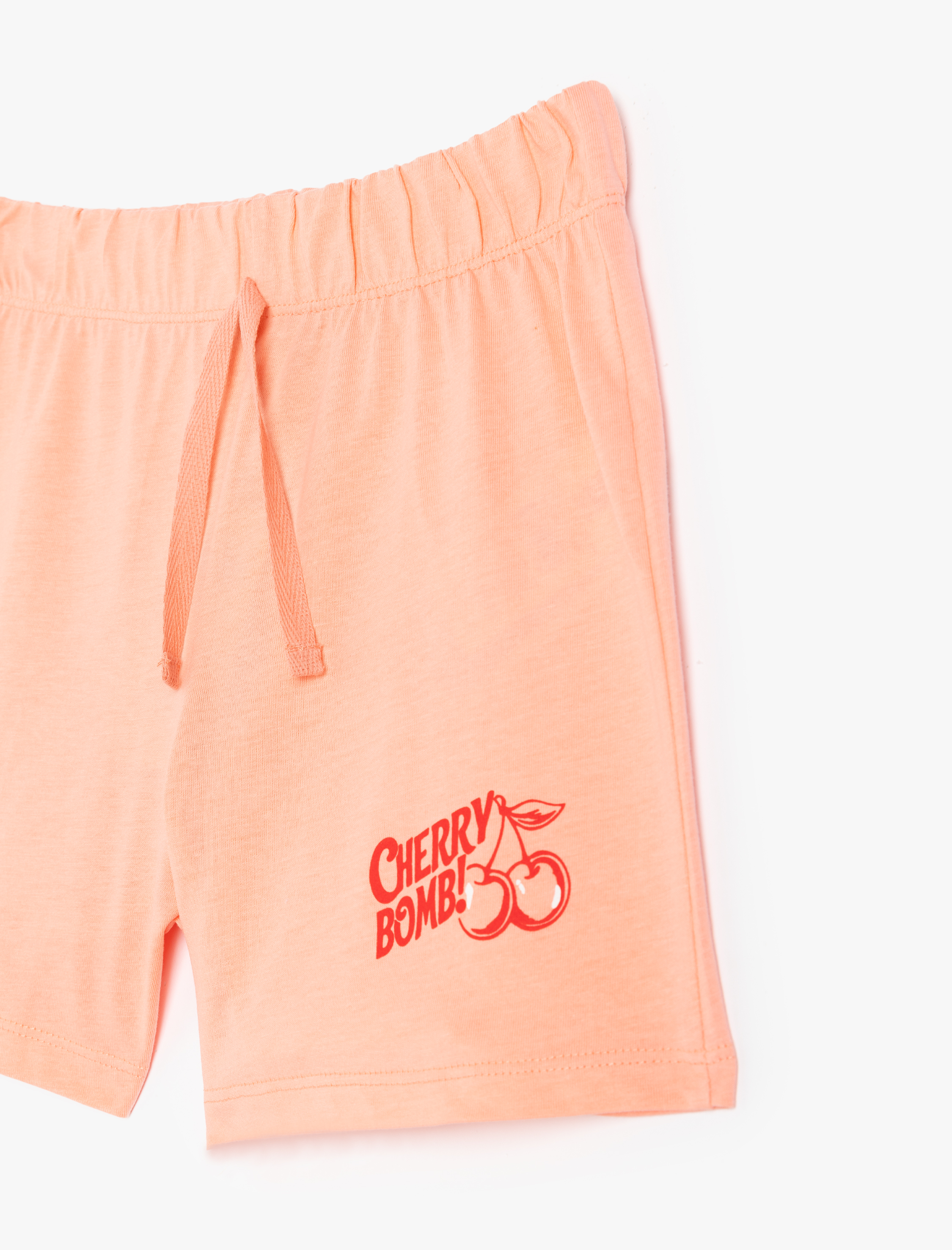  Kız Çocuk Beli Lastikli Kiraz Baskılı Pamuklu Basic Şort