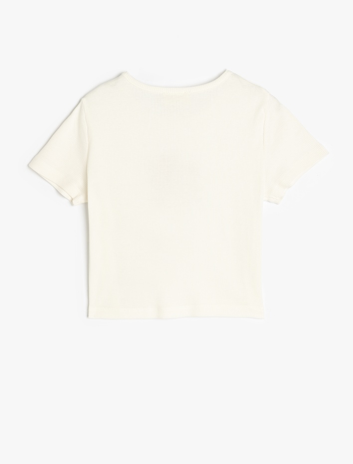 Kız Çocuk Bisiklet Yaka Kısa Kollu Pamuklu Baskılı Tişört