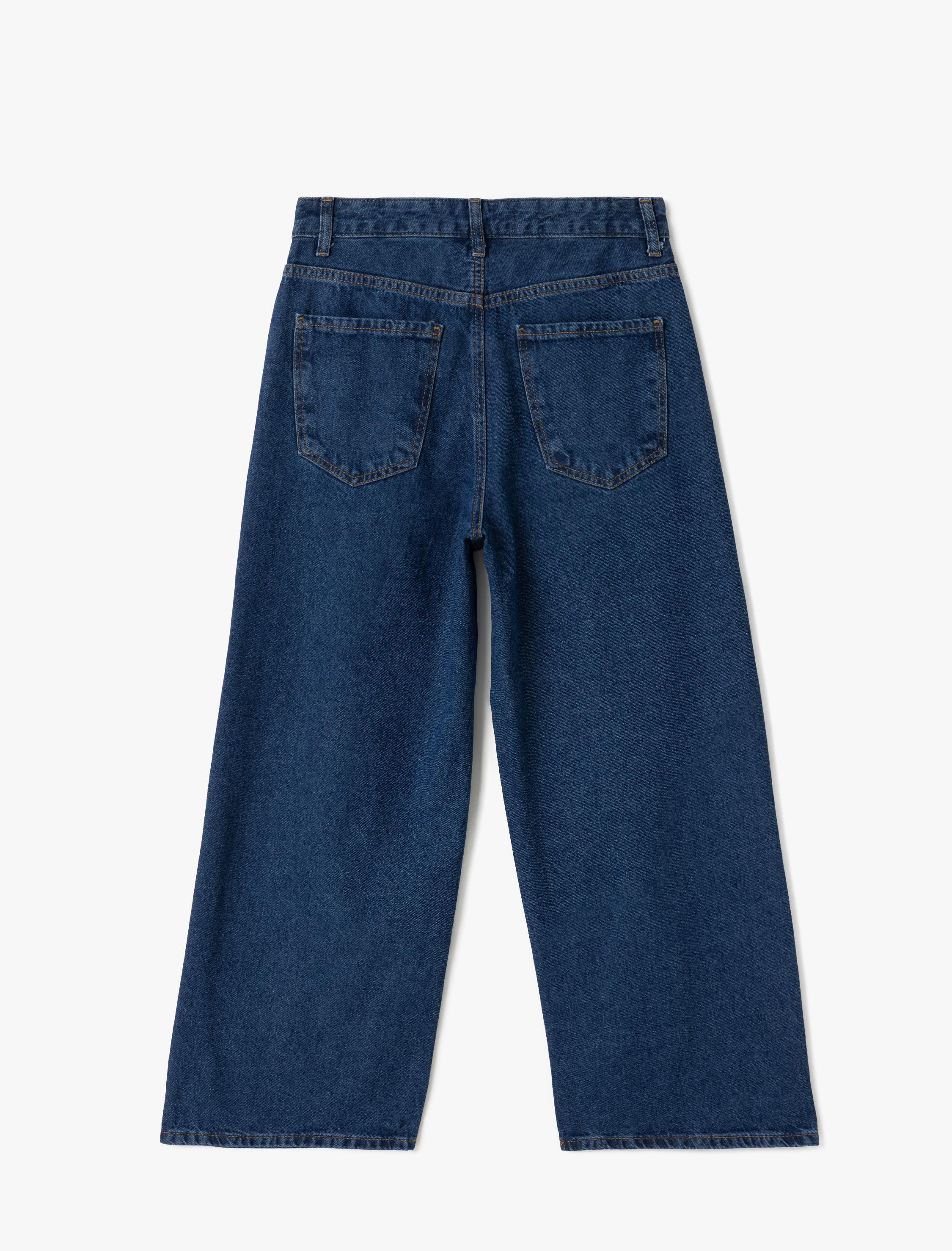   Yüksek Bel Düğmeli Cepli Kısa Geniş Paça Denim Pantolon -  Crop Wide Leg Jeans