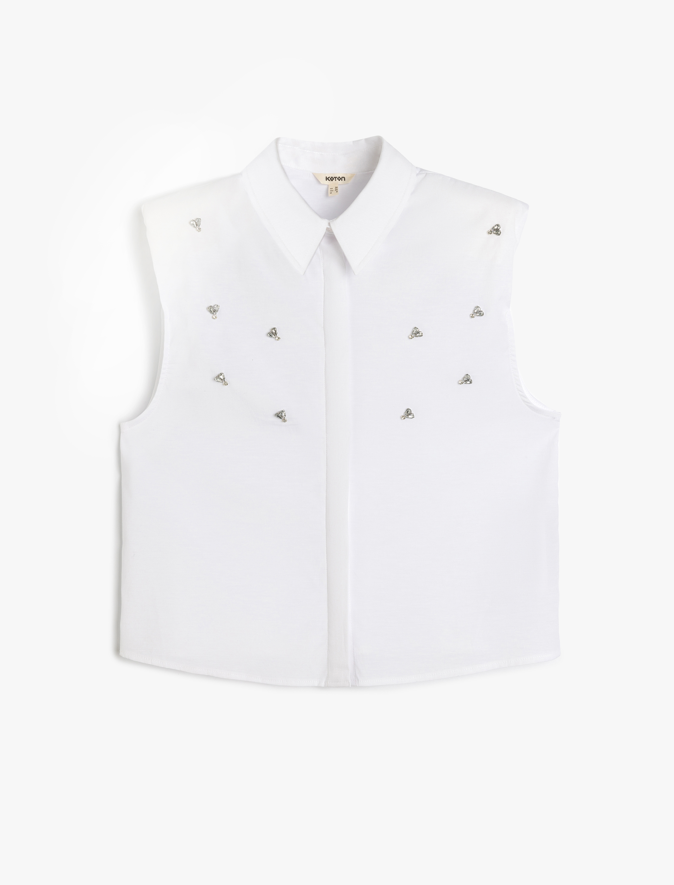   Regular Fit Pamuk Karışımlı Kolsuz Vatkalı Taşlı Gömlek