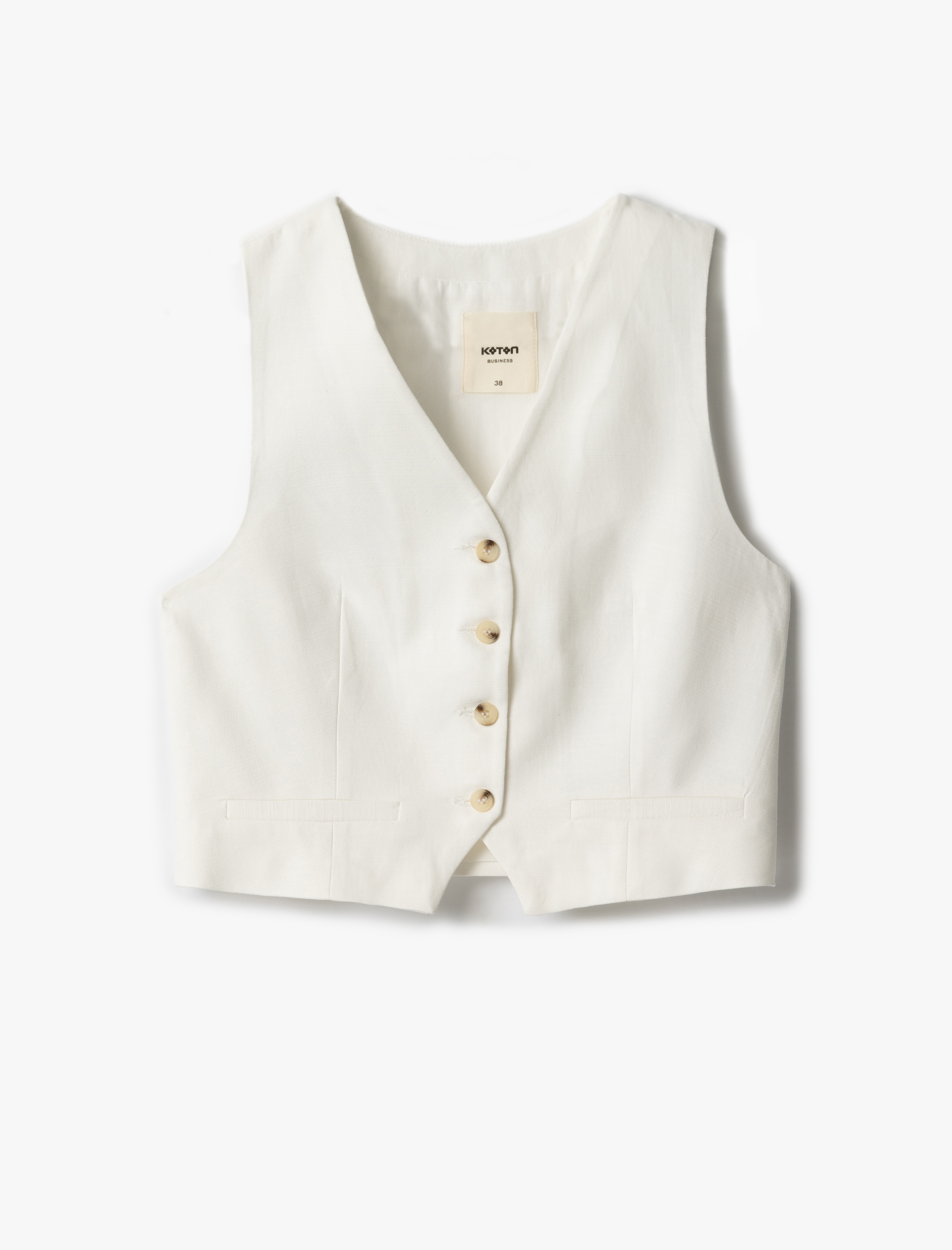 Pamuklu Viskon Kumaş V Yaka Düğmeli Kolsuz Yelek