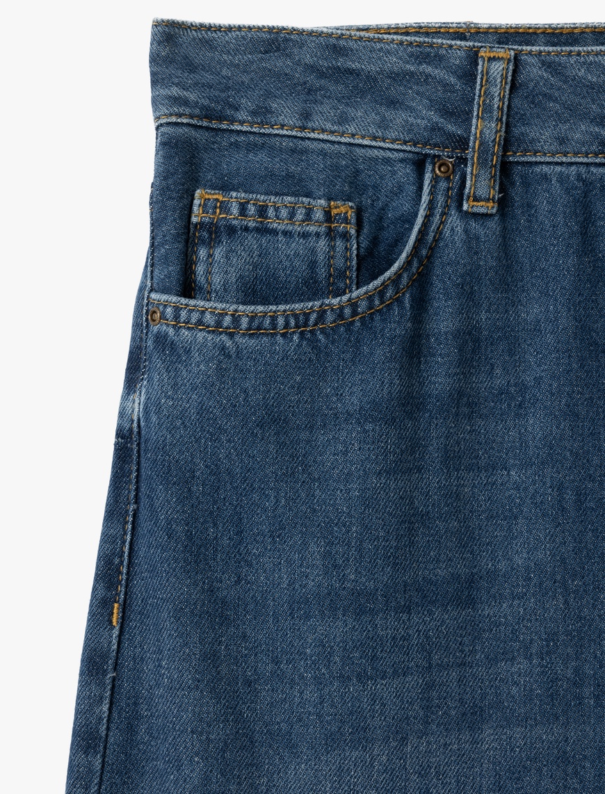   Yüksek Bel Düğmeli Geniş Paça Cepli Kot Pantolon - Wide Leg Jeans