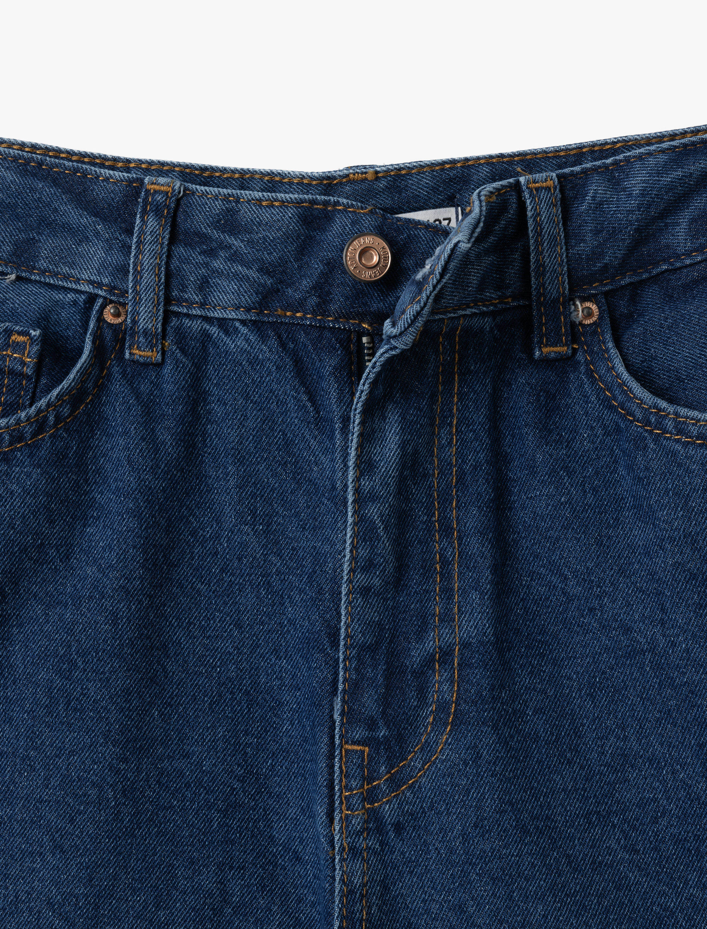   Yüksek Bel Düğmeli Cepli Kısa Geniş Paça Denim Pantolon -  Crop Wide Leg Jeans