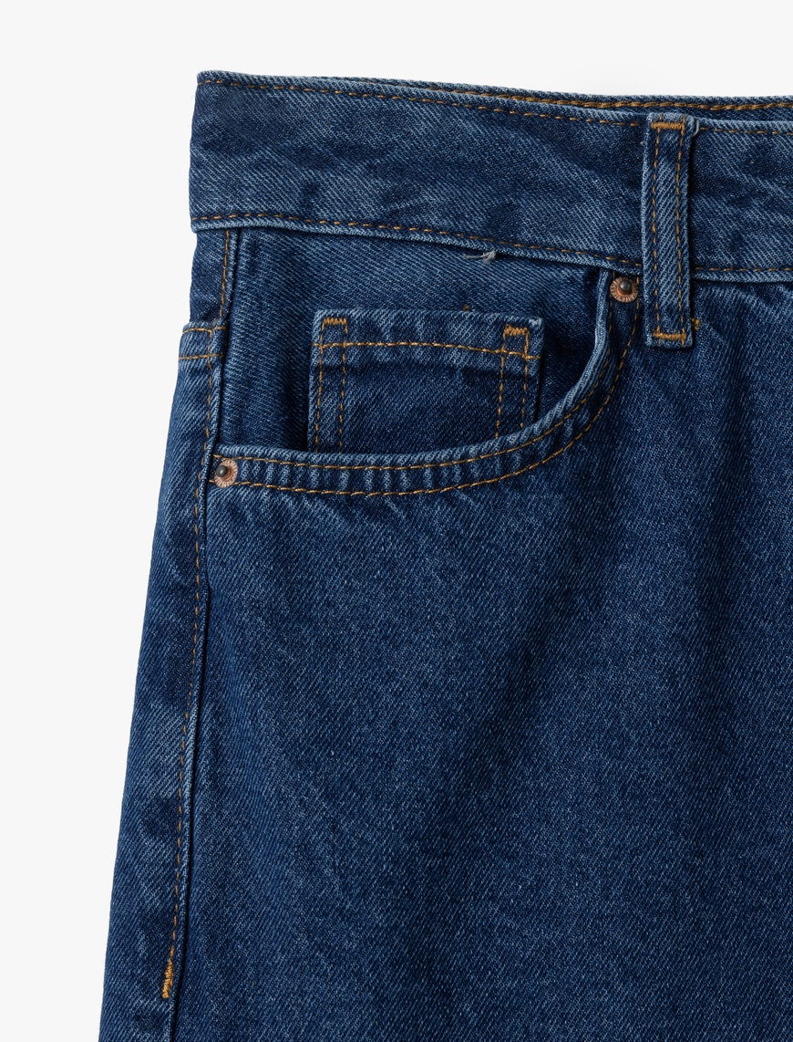   Yüksek Bel Düğmeli Cepli Geniş Paça Denim Pantolon -  Crop Wide Leg Jeans