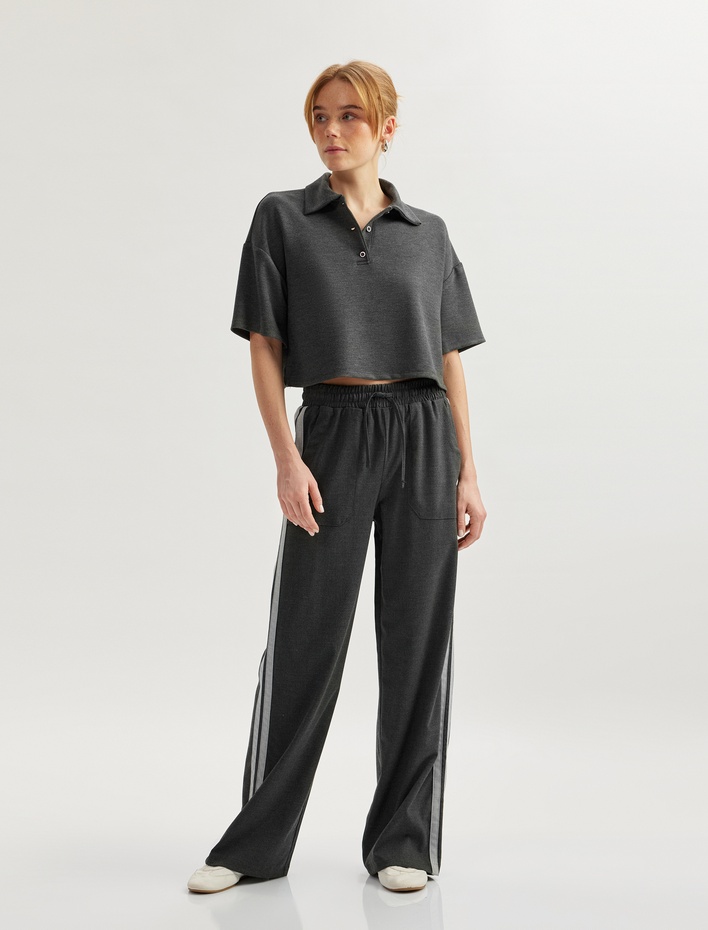  Modal Rahat Kalıp Kısa Kollu Polo Yaka Crop Tişört