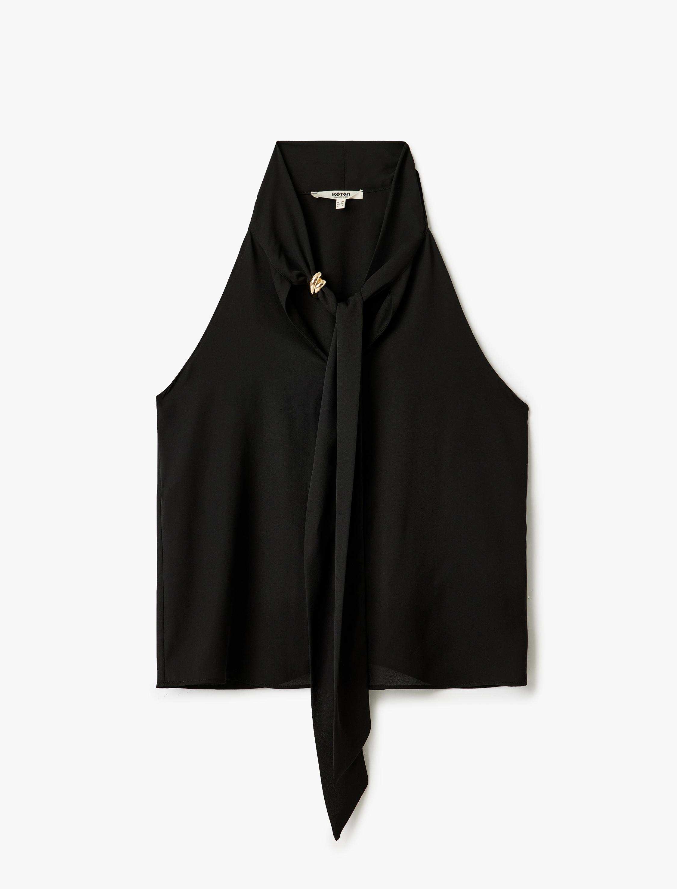 Krep Kumaş Aksesuar Detaylı Fular Bağlama Detaylı Halter Yaka Bluz