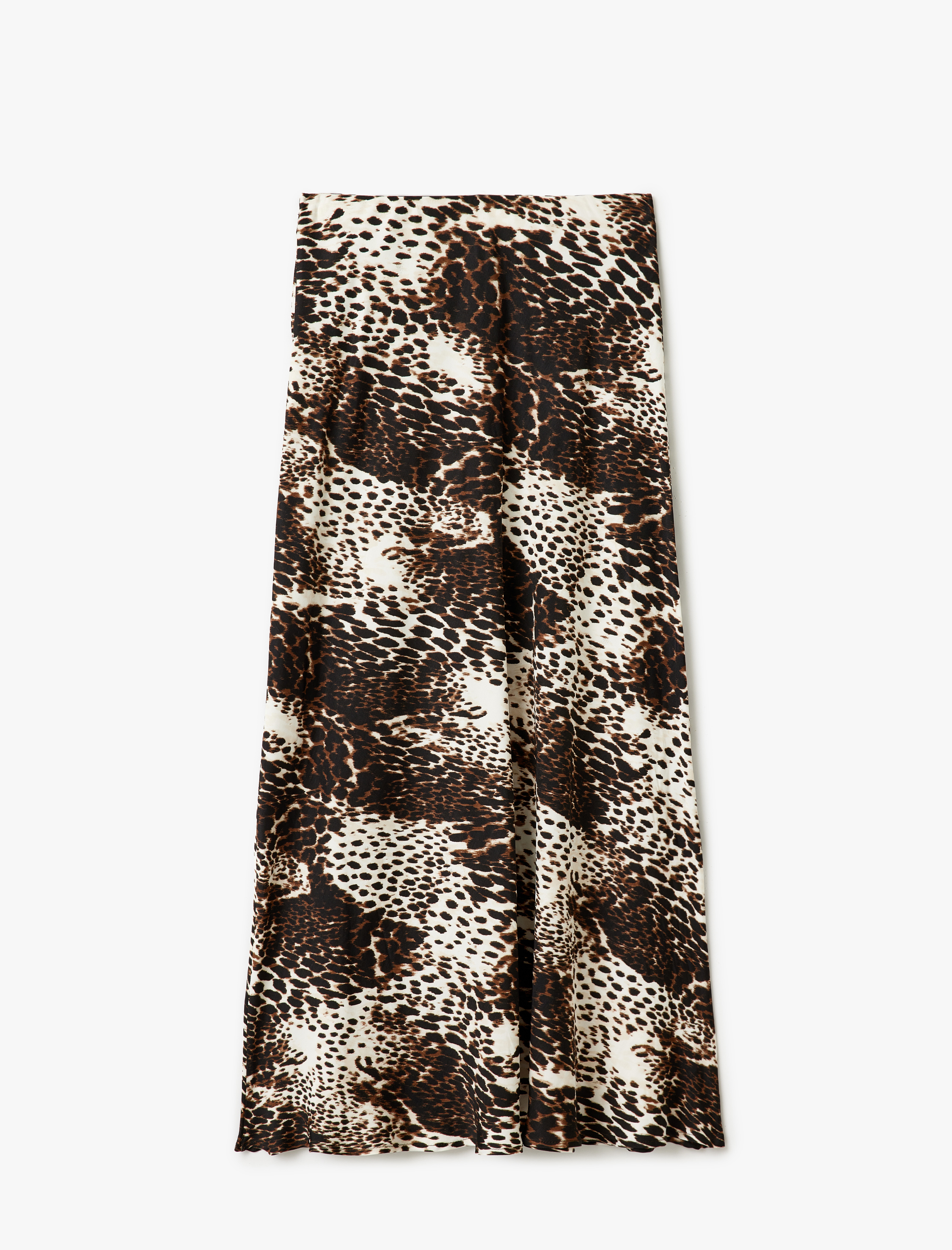   Standart Bel Leopar Desenli Uzun Kloş Saten Etek