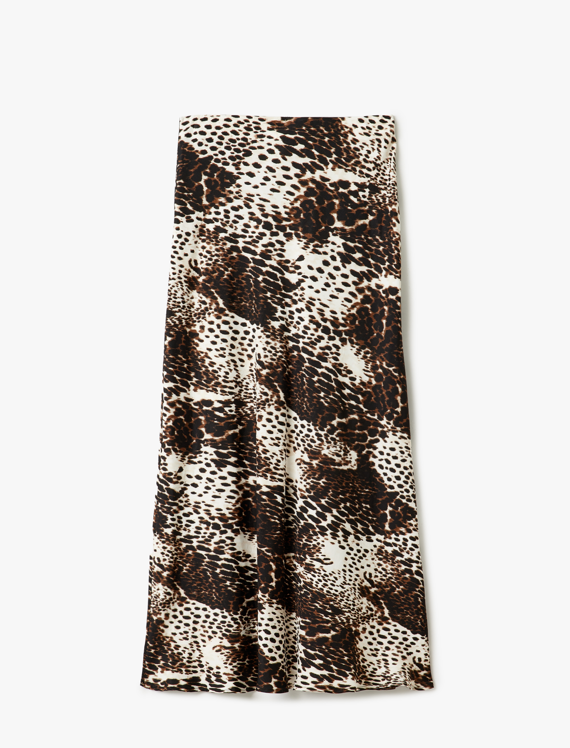   Standart Bel Leopar Desenli Uzun Kloş Saten Etek