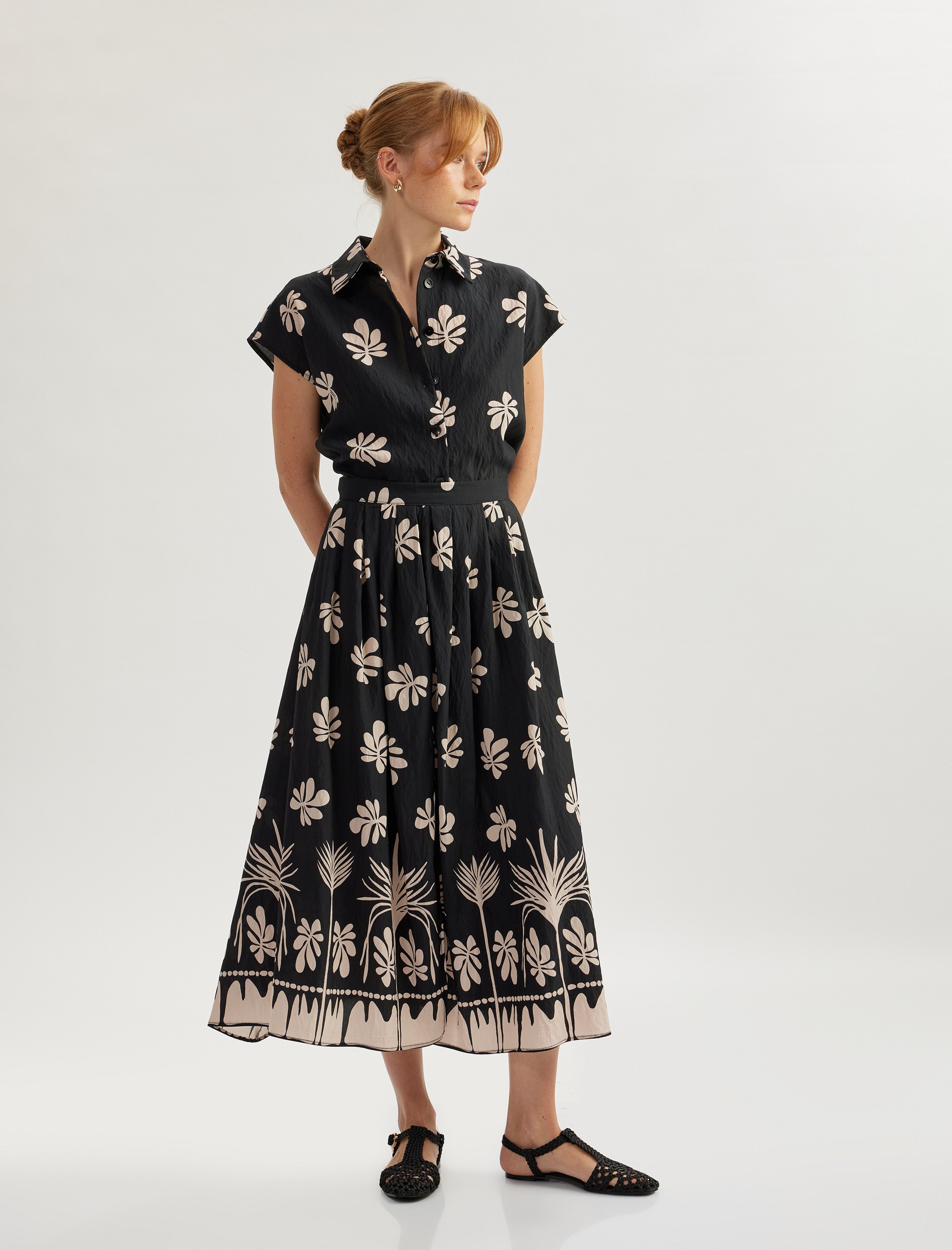   Standart Bel Midi Boy Çiçekli Viskon Kloş Çan Etek