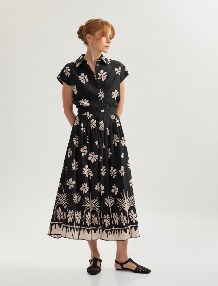  Standart Bel Midi Boy Çiçekli Viskon Kloş Çan Etek