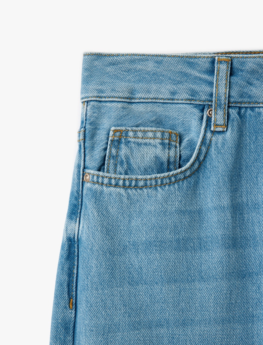   Yüksek Bel Düğmeli Geniş Paça Cepli Kot Pantolon - Wide Leg Jeans