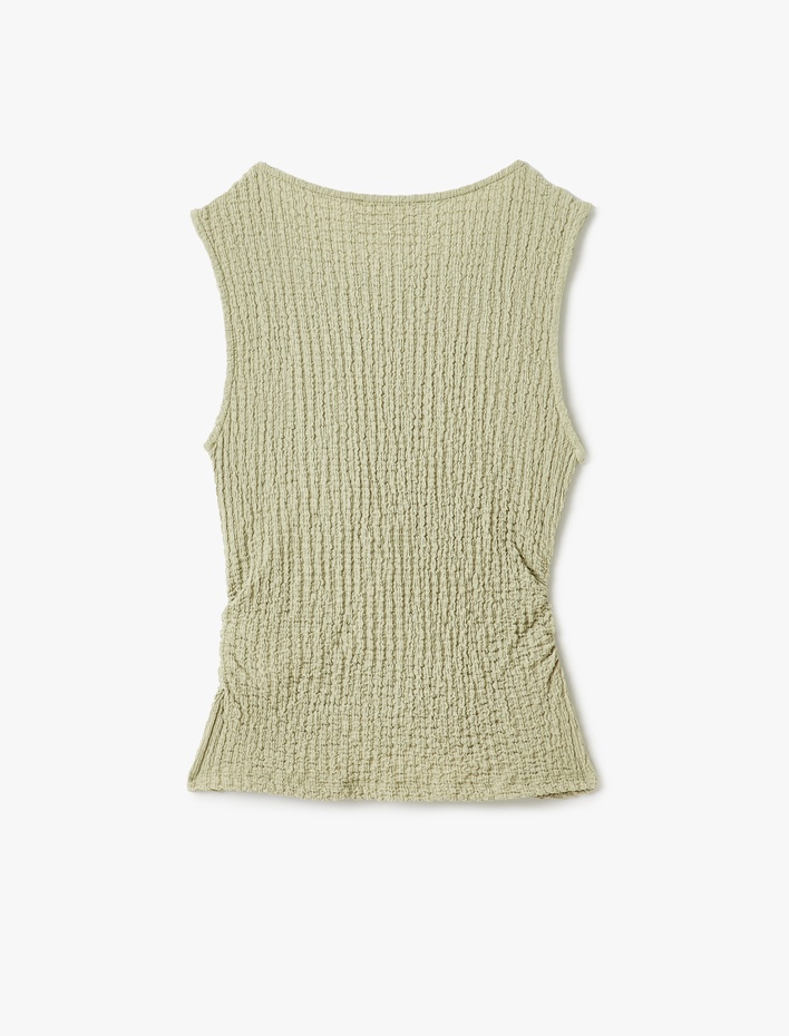  Dokulu Slim Fit Bisiklet Yaka Kolsuz Bluz