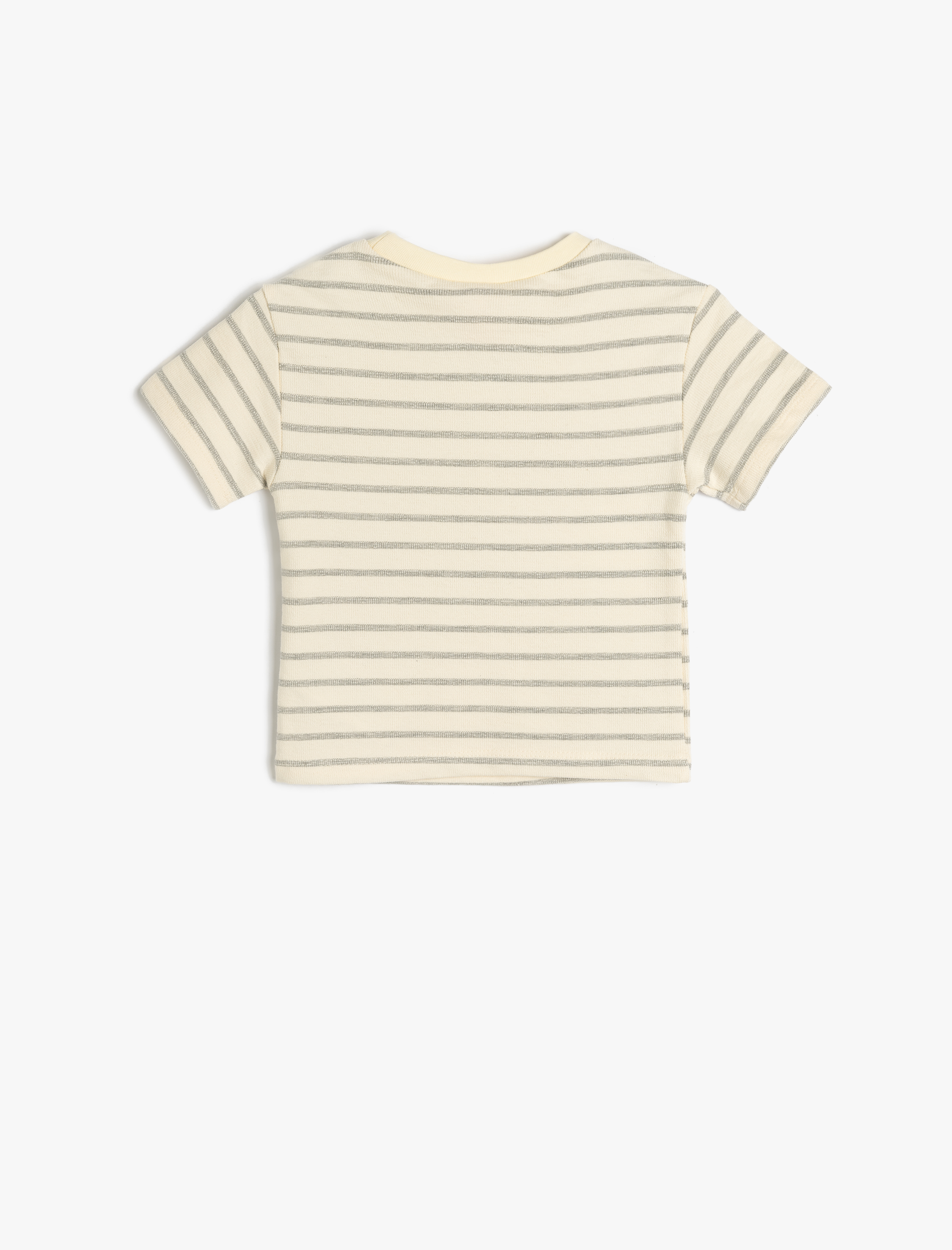  Erkek Bebek Pamuklu Bisiklet Yaka Kısa Kollu Çizgili Tişört