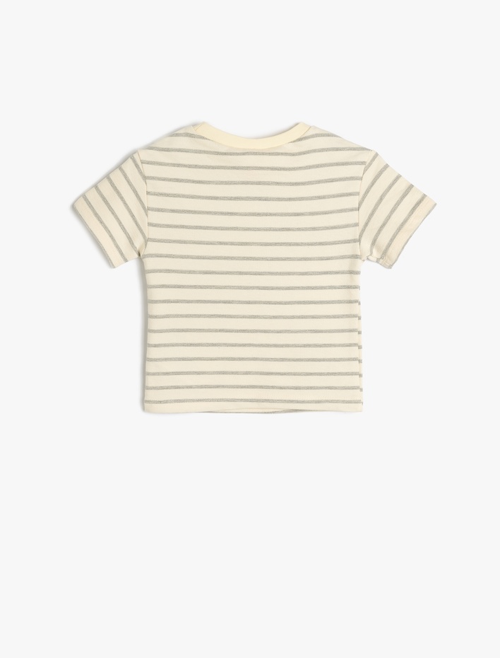 Erkek Bebek Pamuklu Bisiklet Yaka Kısa Kollu Çizgili Tişört