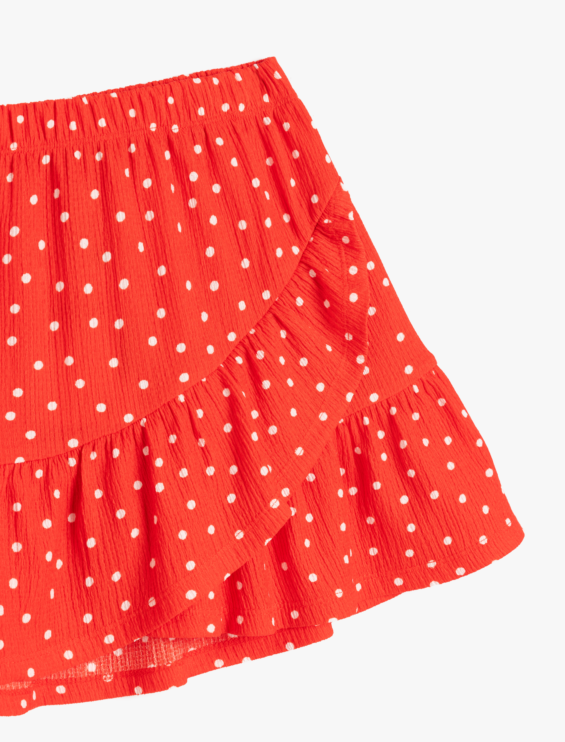  Kız Çocuk Fırfır Detaylı Beli Lastikli Puantiyeli Mini Etek
