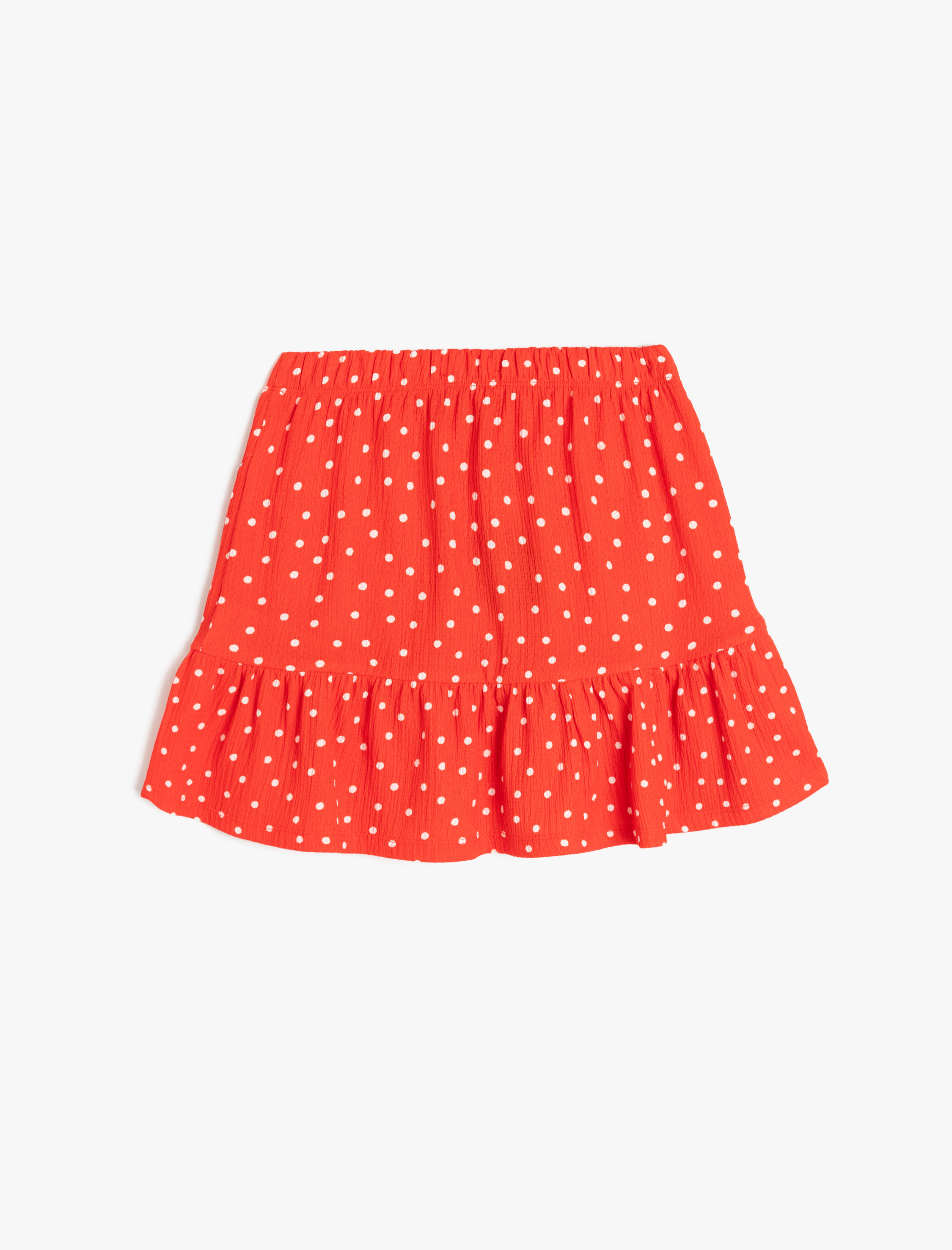  Kız Çocuk Fırfır Detaylı Beli Lastikli Puantiyeli Mini Etek