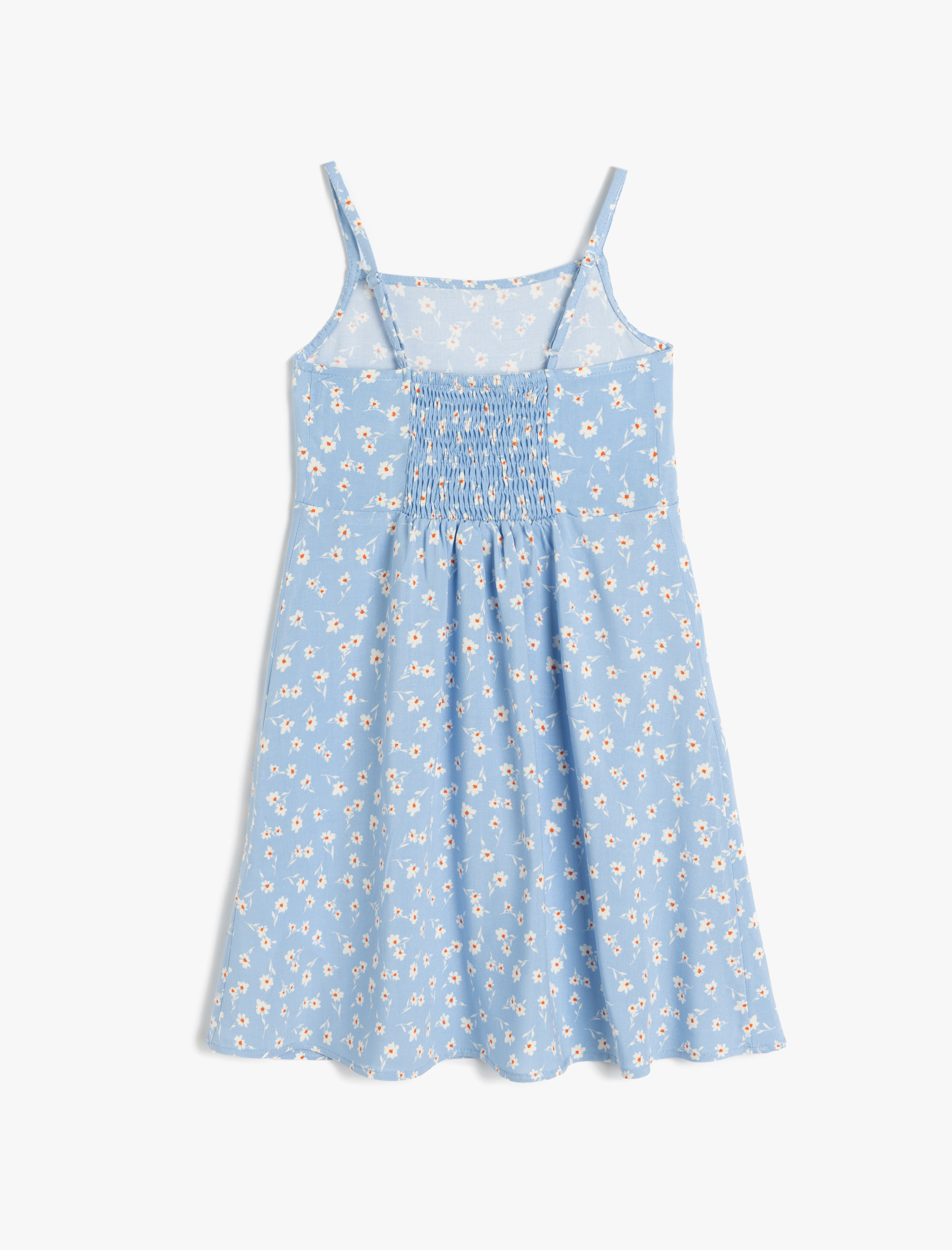  Kız Çocuk Çiçek Desenli İnce Askılı Viskon Elbise